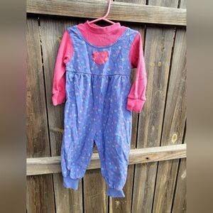 Vintage 80s Girls Romper Unbranded 18-24 Months Hearts Snowflakes Pink & Purple